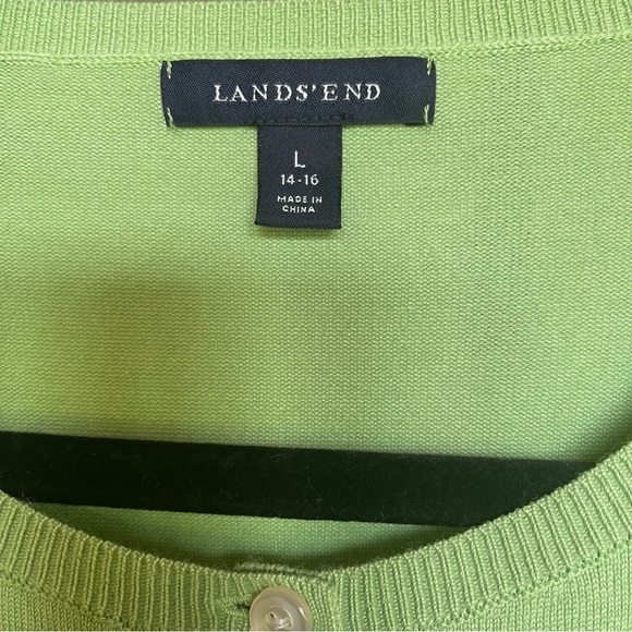 Lands End cotton crew neck cardigan lime green Size large 14-16 Classic preppy - Picture 10 of 10